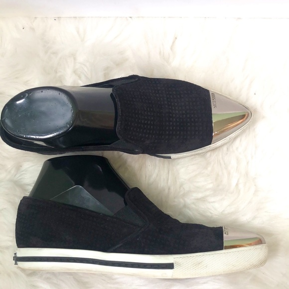 Miu Miu Shoes - Miu Miu Women's Black Suede Metal Cap Toe Slip On Sneakers Size 35.5 w/ COA